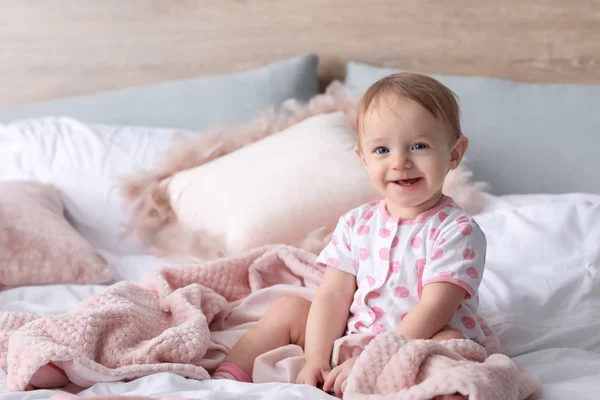 Portrait Cute Little Baby Bed Home — Stock Photo, Image