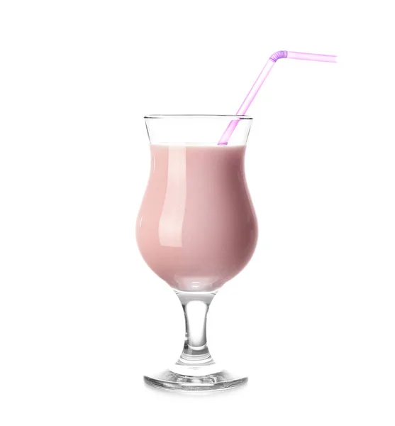 Verre Milkshake Savoureux Sur Fond Blanc — Photo