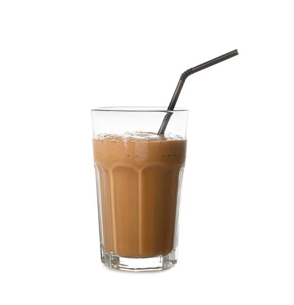 Copo Café Saboroso Milkshake Fundo Branco — Fotografia de Stock