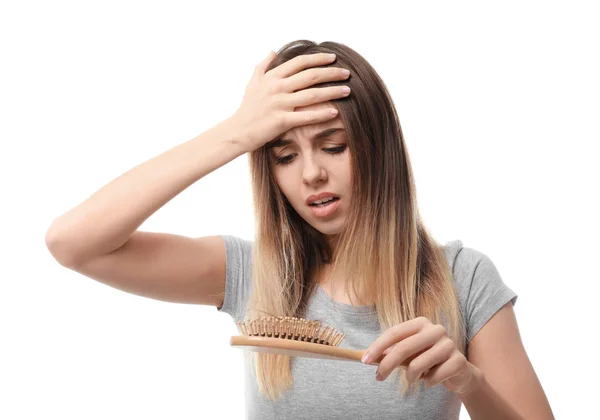 Femme Avec Problème Perte Cheveux Sur Fond Blanc — Photo