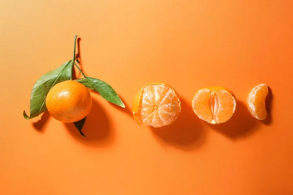 Tasty Juicy Tangerines Color Background — Stock Photo, Image