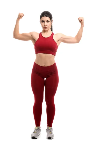 Sportliche Muskulöse Frau Auf Weißem Hintergrund — Stockfoto