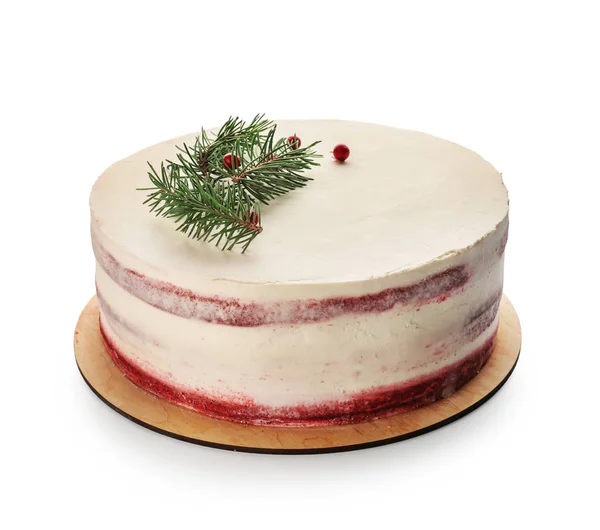 白い背景の上のおいしいクリスマス ケーキ — ストック写真