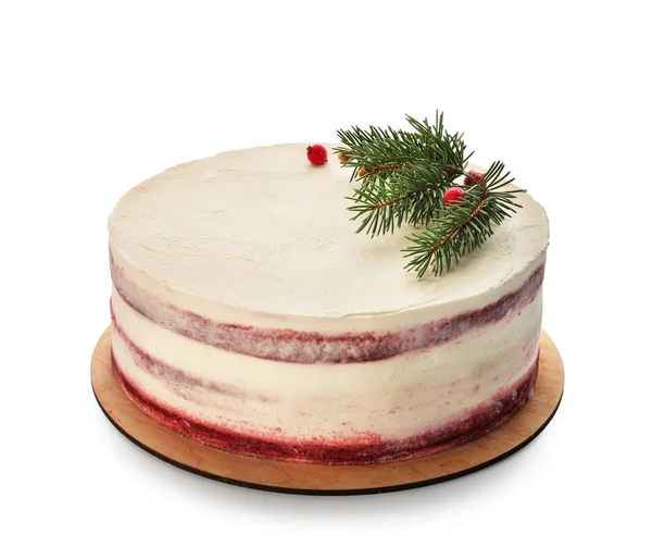 Вкусный Рождественский Торт Белом Фоне — стоковое фото