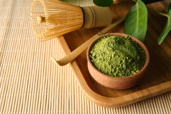 Bowl Powdered Matcha Tea Tray — Stock Photo, Image