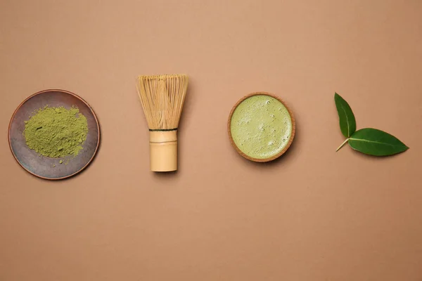 Composition Matcha Tea Color Background — Stock Photo, Image