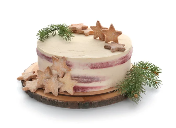 Sweet Christmas Cake White Background — Stock Photo, Image