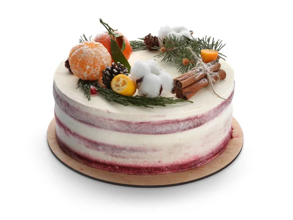 白い背景の上の甘いクリスマス ケーキ — ストック写真