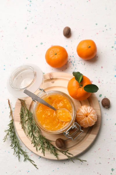 Jar Tasty Tangerine Jam Light Table — Stock Photo, Image