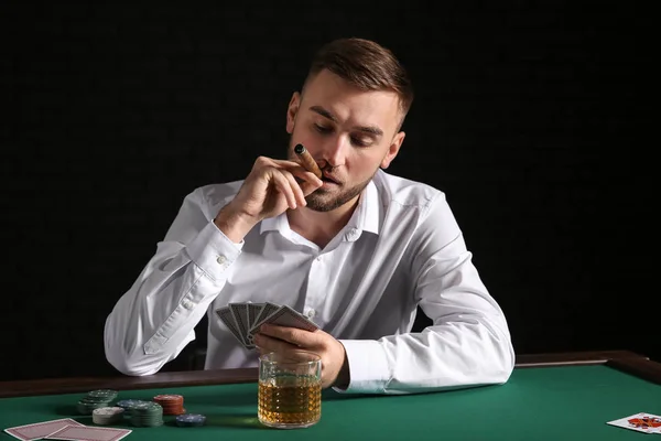 Young Man Playing Poker Casino — Stock Photo, Image