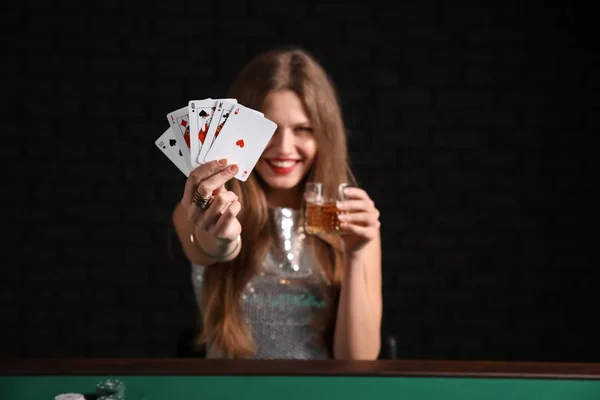 Female Poker Player Table Casino — Stock Photo, Image