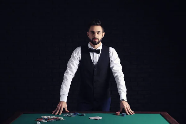 Male Banker Cards Table Casino — Stock Photo, Image