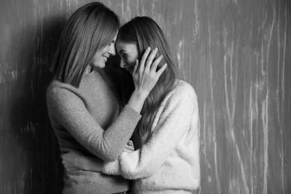 Black White Portrait Happy Mother Daughter — Stock Photo, Image