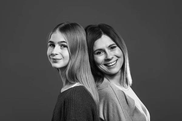 Black White Portrait Happy Mother Daughter — Stock Photo, Image