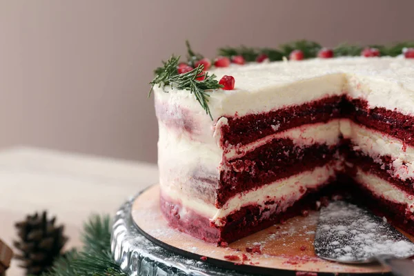 Tasty Christmas Cake Table Closeup — Stock Photo, Image