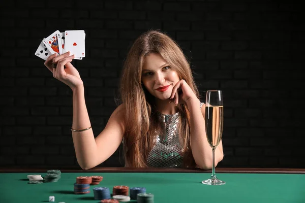 Female Poker Player Table Casino Stock Photo