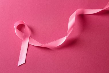Renkli arka planda pembe kurdele. Göğüs kanseri farkındalığı konsepti