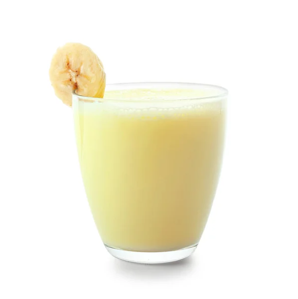 Ποτήρι Νόστιμο Μιλκσέικ Μπανάνα Λευκό Φόντο — Φωτογραφία Αρχείου