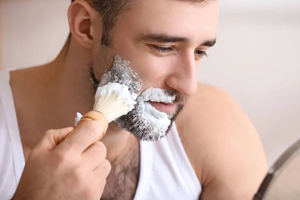 Handsome Man Shaving Bathroom — Stock Photo, Image