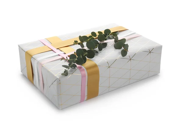 Festive Gift Box White Background — Stock Photo, Image