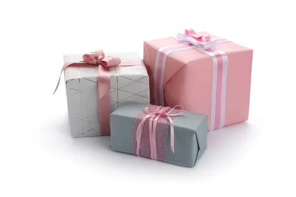 Cajas Regalo Festivas Sobre Fondo Blanco — Foto de Stock