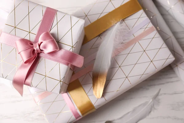 Festive Gift Boxes Table — Stock Photo, Image