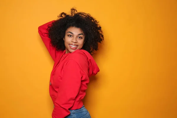 Portrait Young African American Woman Color Background — Stock Photo, Image