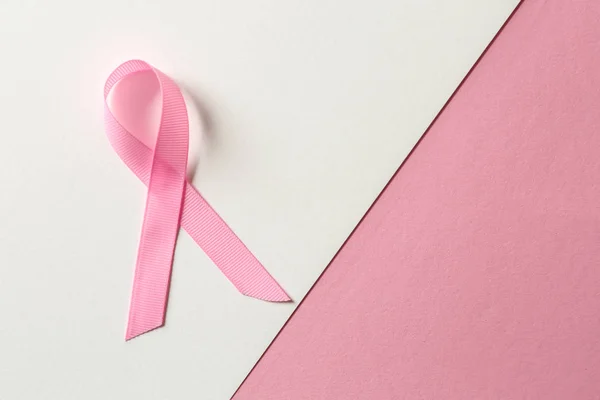 Cinta Rosa Sobre Fondo Color Concepto Conciencia Sobre Cáncer Mama — Foto de Stock