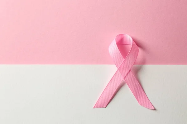 Cinta Rosa Sobre Fondo Color Concepto Conciencia Sobre Cáncer Mama — Foto de Stock