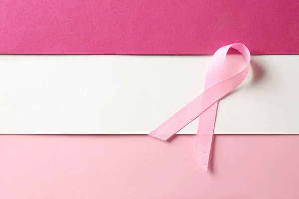 Cinta Rosa Sobre Fondo Color Concepto Conciencia Sobre Cáncer Mama — Foto de Stock