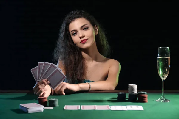 Beautiful Female Player Table Casino — Stock Photo, Image