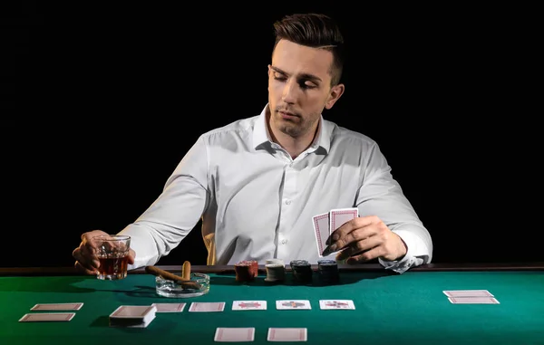 Handsome Male Player Table Casino — Stock Photo, Image