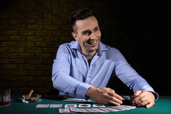 Handsome Male Player Table Casino — Stock Photo, Image