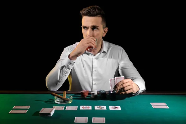 Handsome Male Player Table Casino — Stock Photo, Image