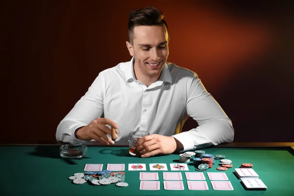 Handsome Male Player Table Casino — Stock Photo, Image