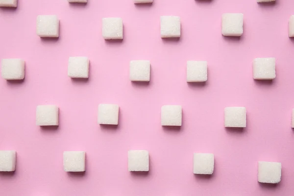 Many Sugar Cubes Color Background — Stock Photo, Image