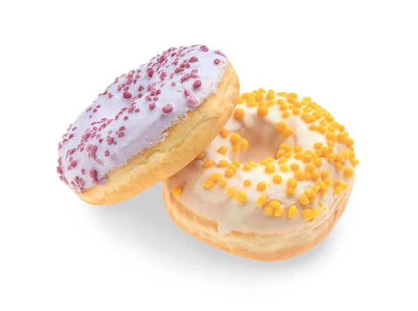 Doce Saboroso Donuts Fundo Branco — Fotografia de Stock