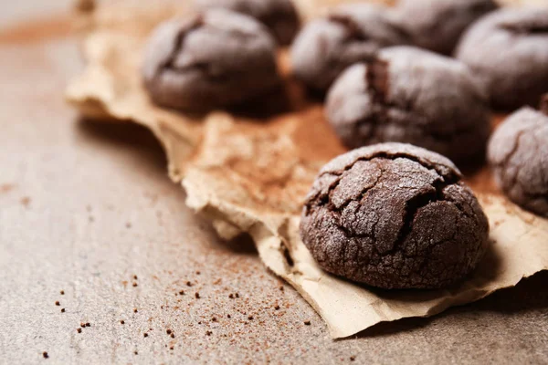 Tasty Chocolate Cookies Parchment Closeup — Stock Photo, Image