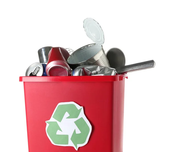 白い背景上のゴミとゴミ箱 リサイクルの概念 — ストック写真