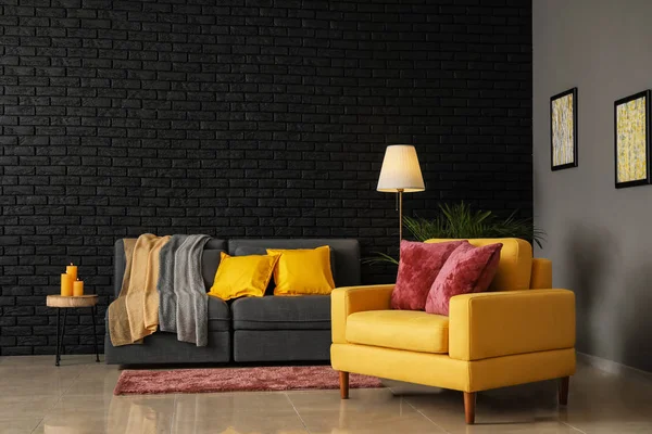 Beautiful Interior Modern Living Room Comfortable Sofa Armchair — Stock Photo, Image