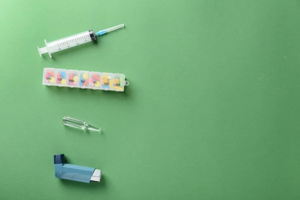 Set Van Drugs Achtergrond Kleur Health Care Concept — Stockfoto