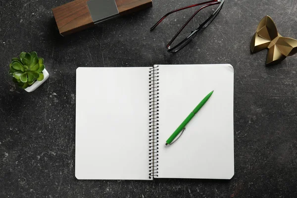 Notebook Glasses Succulent Table — Stock Photo, Image