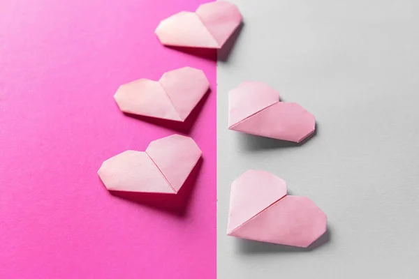 Cœurs Origami Sur Fond Couleur — Photo