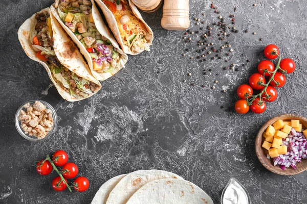 Composition Tasty Tacos Grunge Table — Stock Photo, Image