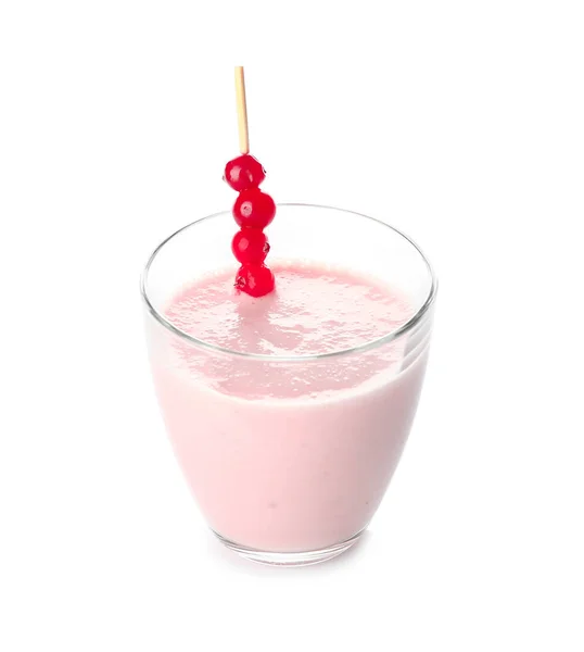 Copo Saboroso Milkshake Fundo Branco — Fotografia de Stock