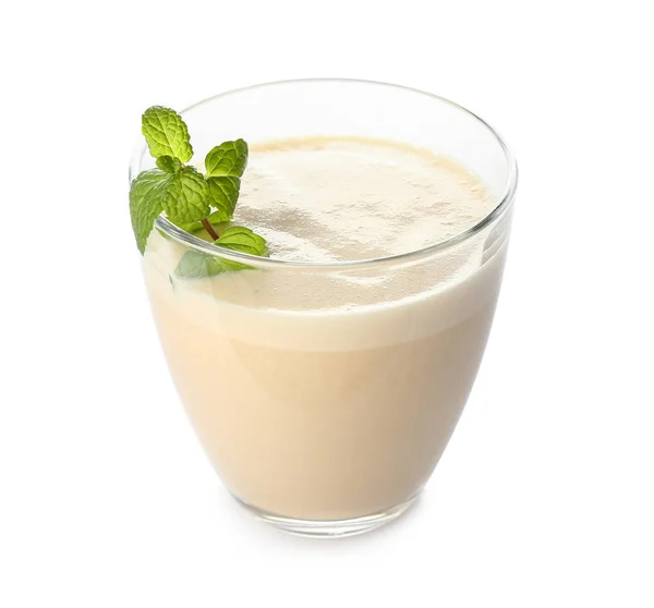 Copo Saboroso Milkshake Fundo Branco — Fotografia de Stock