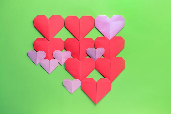 Cœurs Origami Sur Fond Couleur — Photo