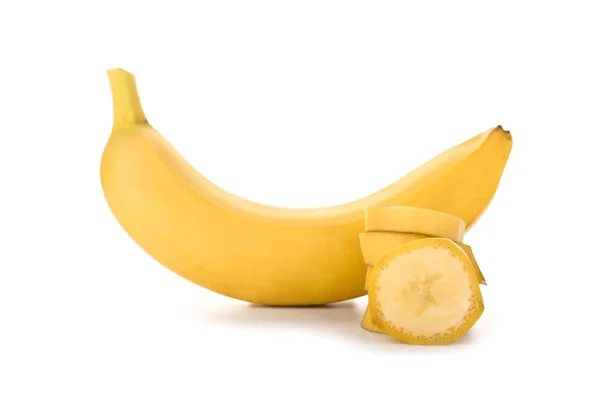 Gustosa Banana Fresca Con Fette Sfondo Bianco — Foto Stock