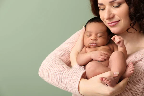 Portrait Happy Mother Little Baby Color Background — Stock Photo, Image