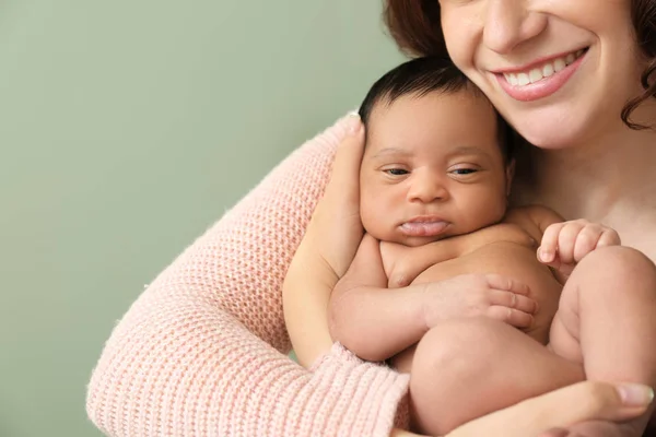 Portrait Happy Mother Little Baby Color Background — Stock Photo, Image